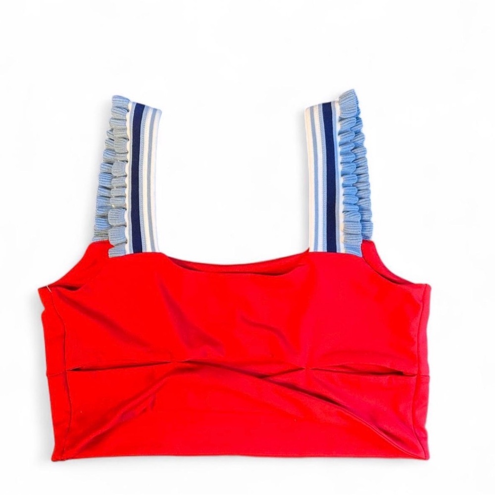 AS Revival Sports Bra Cropped Cami Red Ruffle Straps NWT Workout Cute size XL - Picture 4 of 7